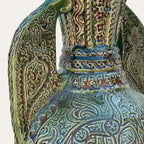 Alhambra green ceramic floor vase by Pablo Tito with intricate latticework and relief carving, handcrafted in Andalusia, Spain.