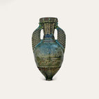 Alhambra green ceramic floor vase by Pablo Tito with intricate latticework and relief carving, handcrafted in Andalusia, Spain.