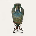 Alhambra green ceramic floor vase by Pablo Tito with intricate latticework and relief carving, handcrafted in Andalusia, Spain.