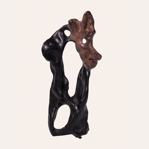 Balor bog oak sculpture by Larry Harney, hand-carved from prehistoric Irish bog oak.
