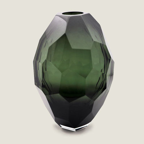 Large titanium Murano glass vase with a hand-sculpted faceted surface, mouth-blown and crafted by hand on Murano Island in Venice, Italy.