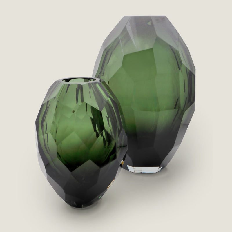 Large titanium Murano glass vase with a hand-sculpted faceted surface, mouth-blown and crafted by hand on Murano Island in Venice, Italy.