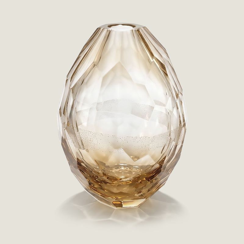 Extra large gold Murano glass vase teardrop shape. Hand-sculpted faceted surface, mouth-blown and crafted by hand on Murano Island in Venice, Italy. 