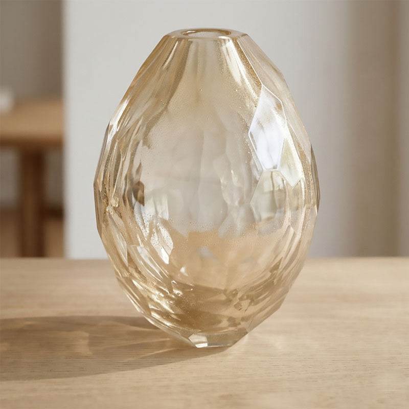 Extra large gold Murano glass vase teardrop shape. Hand-sculpted faceted surface, mouth-blown and crafted by hand on Murano Island in Venice, Italy. 