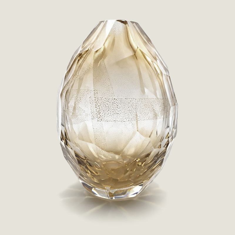 Extra large gold Murano glass vase teardrop shape. Hand-sculpted faceted surface, mouth-blown and crafted by hand on Murano Island in Venice, Italy. 