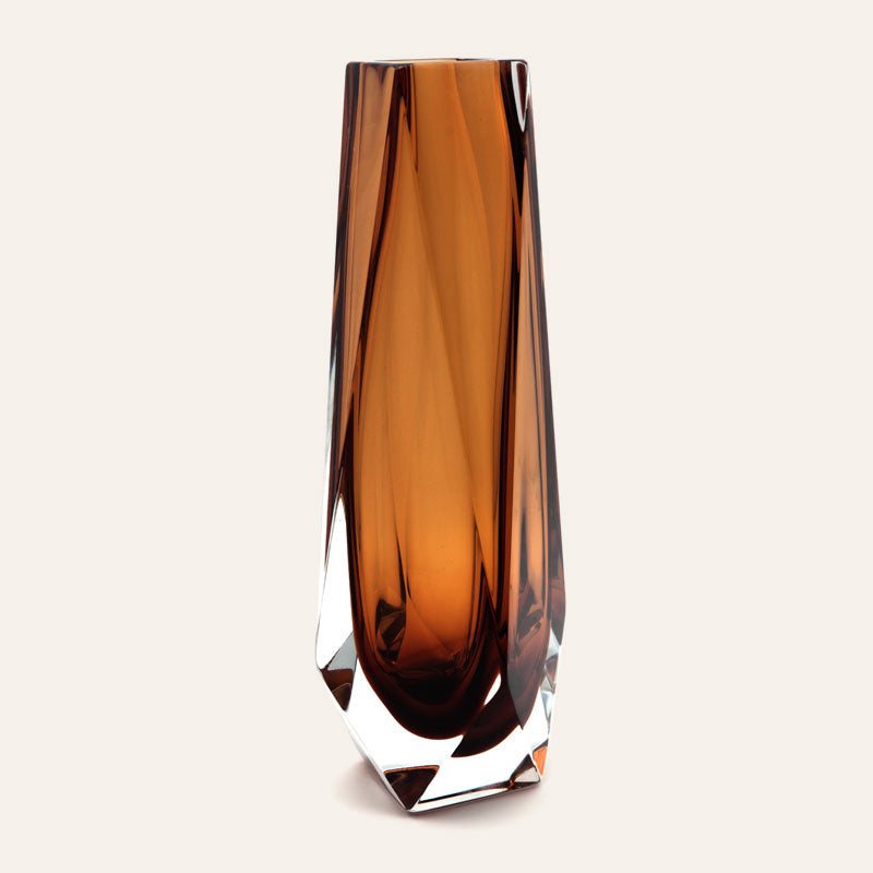 Goccia amber-brown Murano glass vase, mouth-blown and crafted by hand on Murano Island in Venice, Italy.