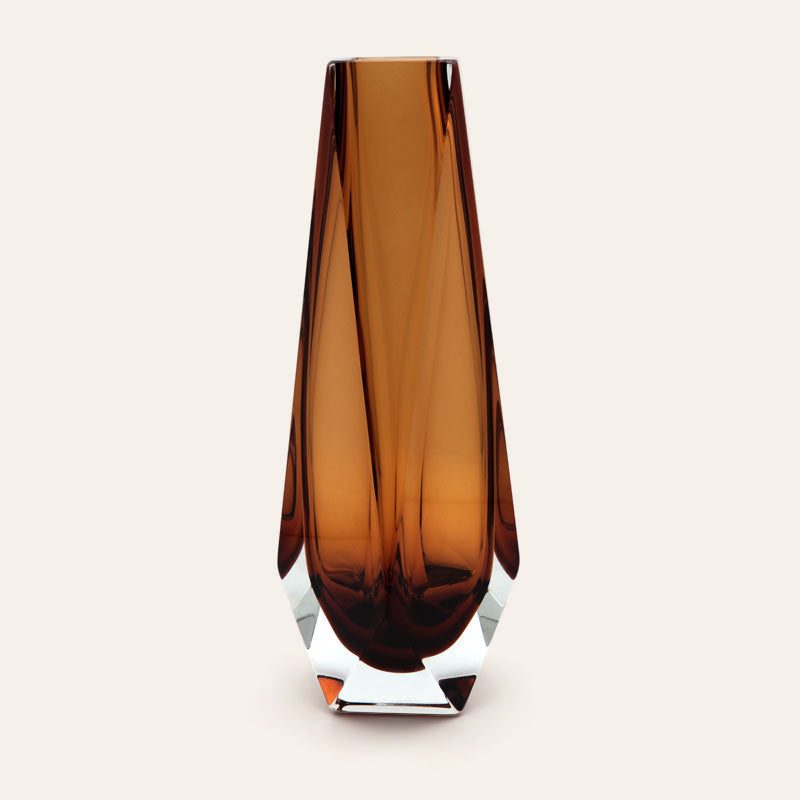 Goccia amber-brown Murano glass vase, mouth-blown and crafted by hand on Murano Island in Venice, Italy.
