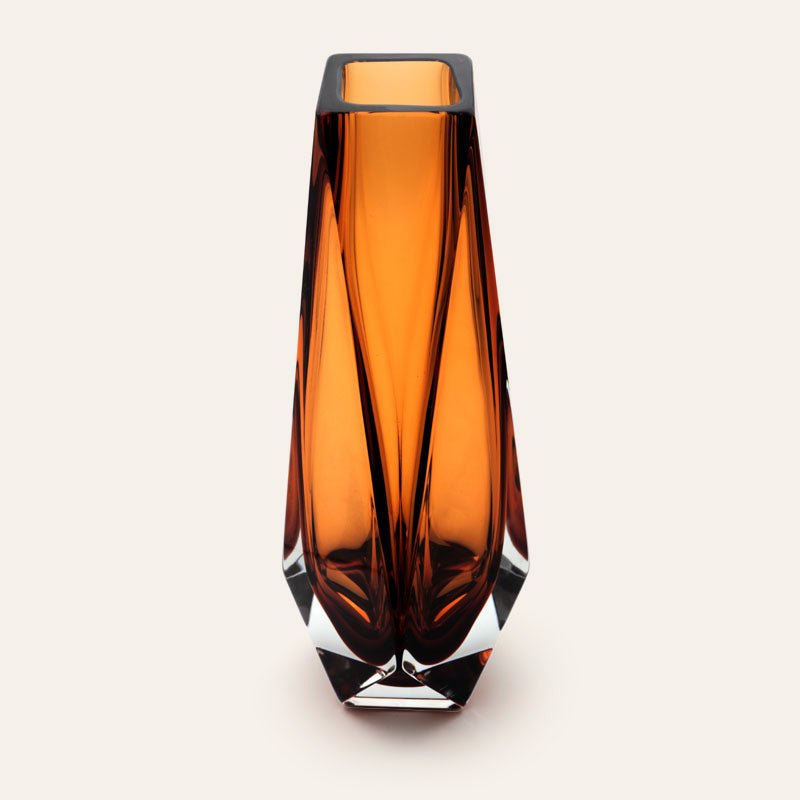 Goccia amber-brown Murano glass vase, mouth-blown and crafted by hand on Murano Island in Venice, Italy.