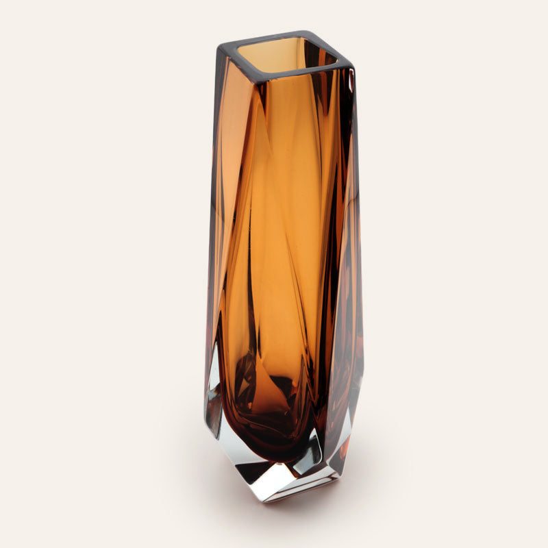 Goccia amber-brown Murano glass vase, mouth-blown and crafted by hand on Murano Island in Venice, Italy.
