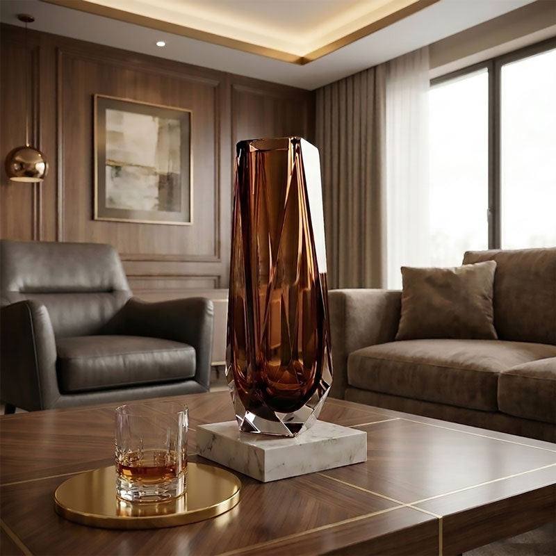 Goccia amber-brown Murano glass vase, mouth-blown and crafted by hand on Murano Island in Venice, Italy.