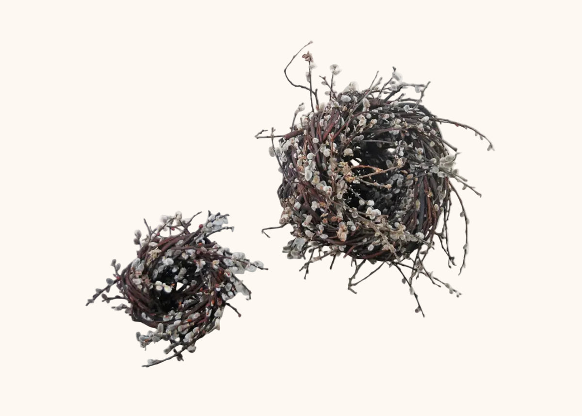 Handwoven nest sculptures by Irish artisan Joe Hogan, representing the type of culturally rooted craftsmanship selected by SLIQUA.
