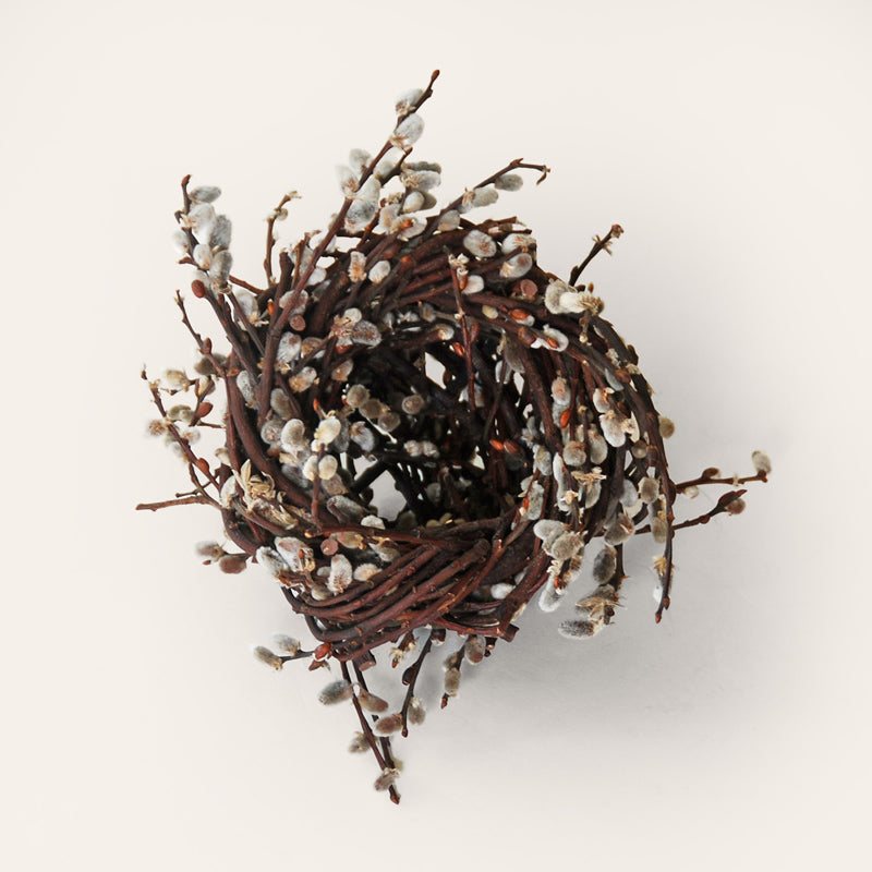 Handwoven small catkin nest sculpture by Irish artisan Joe Hogan, created from grey willow gathered from the Irish landscape.