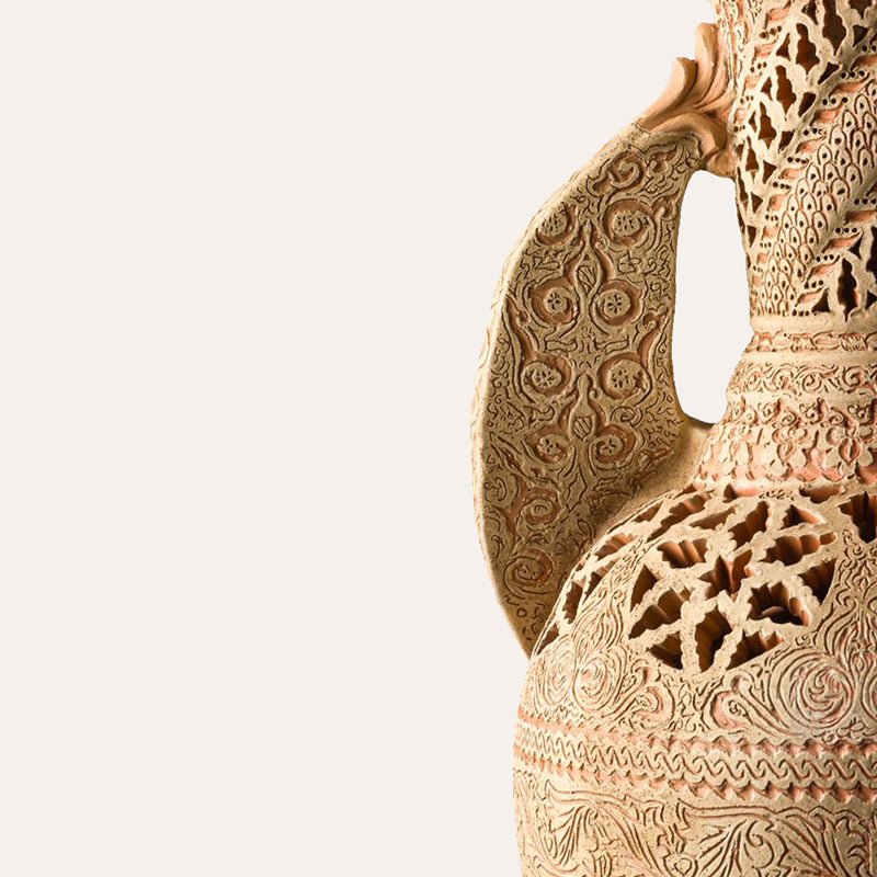 Luz de Andalucía sculptural floor vase by Pablo Tito with hand-carved geometric openwork.