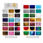 A color selection chart for Murano glass, available for made-to-order customization, including standard and special colors. Chrome, gold, rose gold, silver, red, blue, green, pink, yellow, and purple.