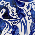 Plato Renacentista hand-painted ceramic wall plate by Pablo Tito with blue and white decorative motifs, handcrafted in Andalusia, Spain.
