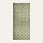 Sa Mendula Sardinian handwoven green-cream linen rug by Anna Deriu, woven on a traditional Sardinian horizontal loom.