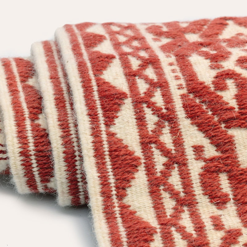 Sa Pianedda Sardinian handwoven terracotta-cream wool rug and tapestry by Anna Deriu, woven on a traditional Sardinian horizontal loom.