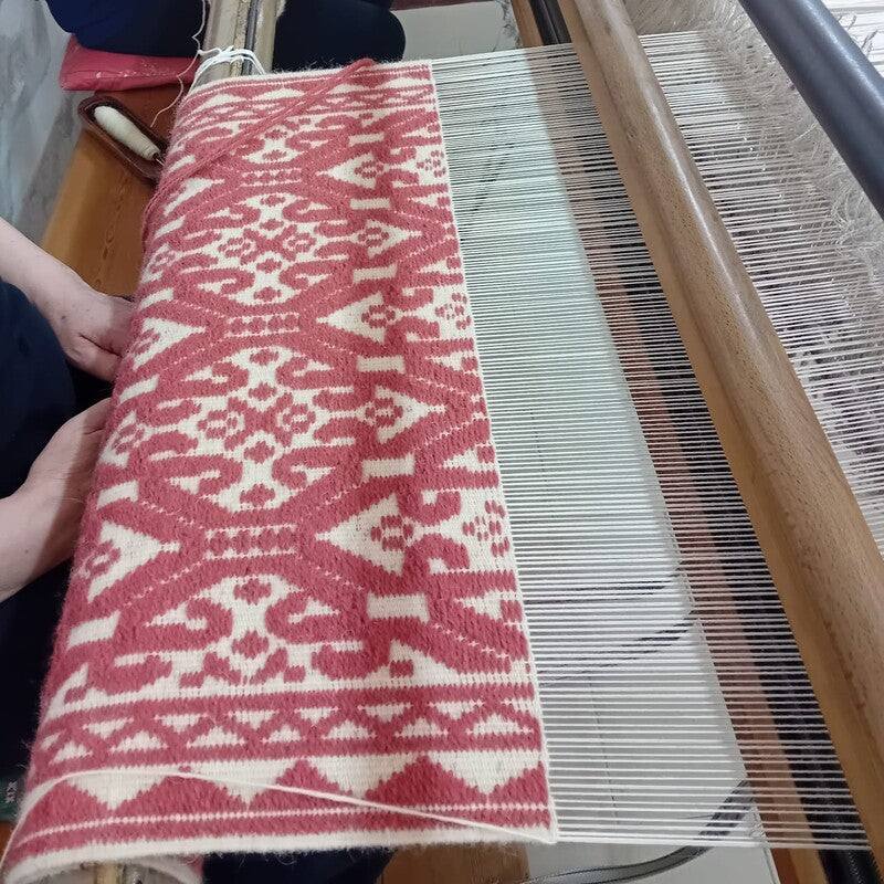 Sa Pianedda Sardinian handwoven terracotta-cream wool rug and tapestry by Anna Deriu, woven on a traditional Sardinian horizontal loom.