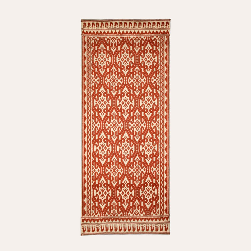 Sa Pianedda Sardinian handwoven terracotta-cream wool rug and tapestry by Anna Deriu, woven on a traditional Sardinian horizontal loom.