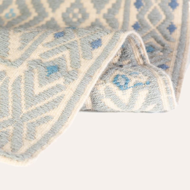 Su Rombo Mannu Sardinian handwoven wool rug and tapestry by Anna Deriu, woven on a traditional Sardinian horizontal loom.