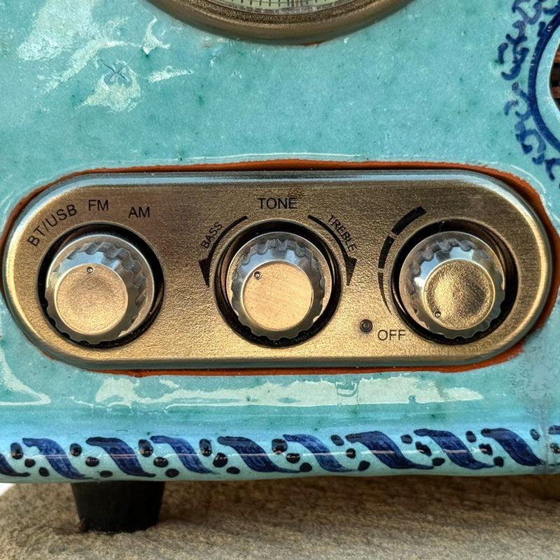 Wave handcrafted ceramic Bluetooth radio by Pablo Tito with a light blue finish, handcrafted in Andalusia, Spain.