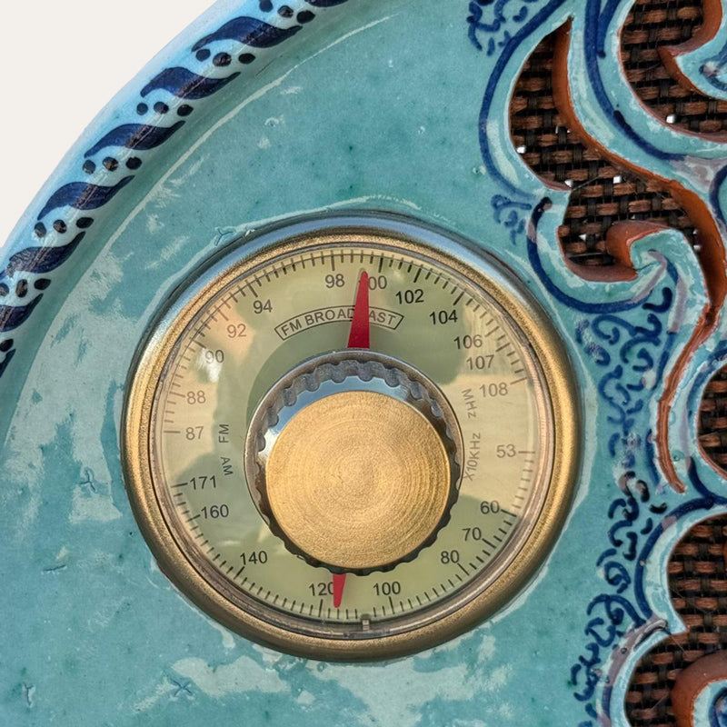 Wave handcrafted ceramic Bluetooth radio by Pablo Tito with a light blue finish, handcrafted in Andalusia, Spain.