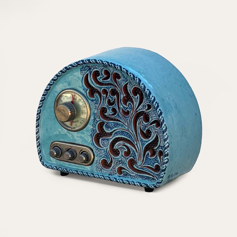 Wave handcrafted ceramic Bluetooth radio by Pablo Tito with a light blue finish, handcrafted in Andalusia, Spain.